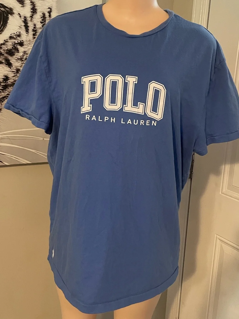 Polo Ralph Lauren logo blue T-shirt collegiate-style graphic top Large pony lo